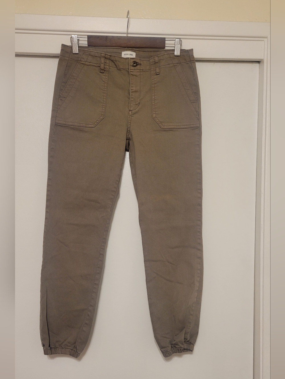 Sneak Peek Jogger Pants Womens Large Olive Green Cropped Ankle Casual Stretch